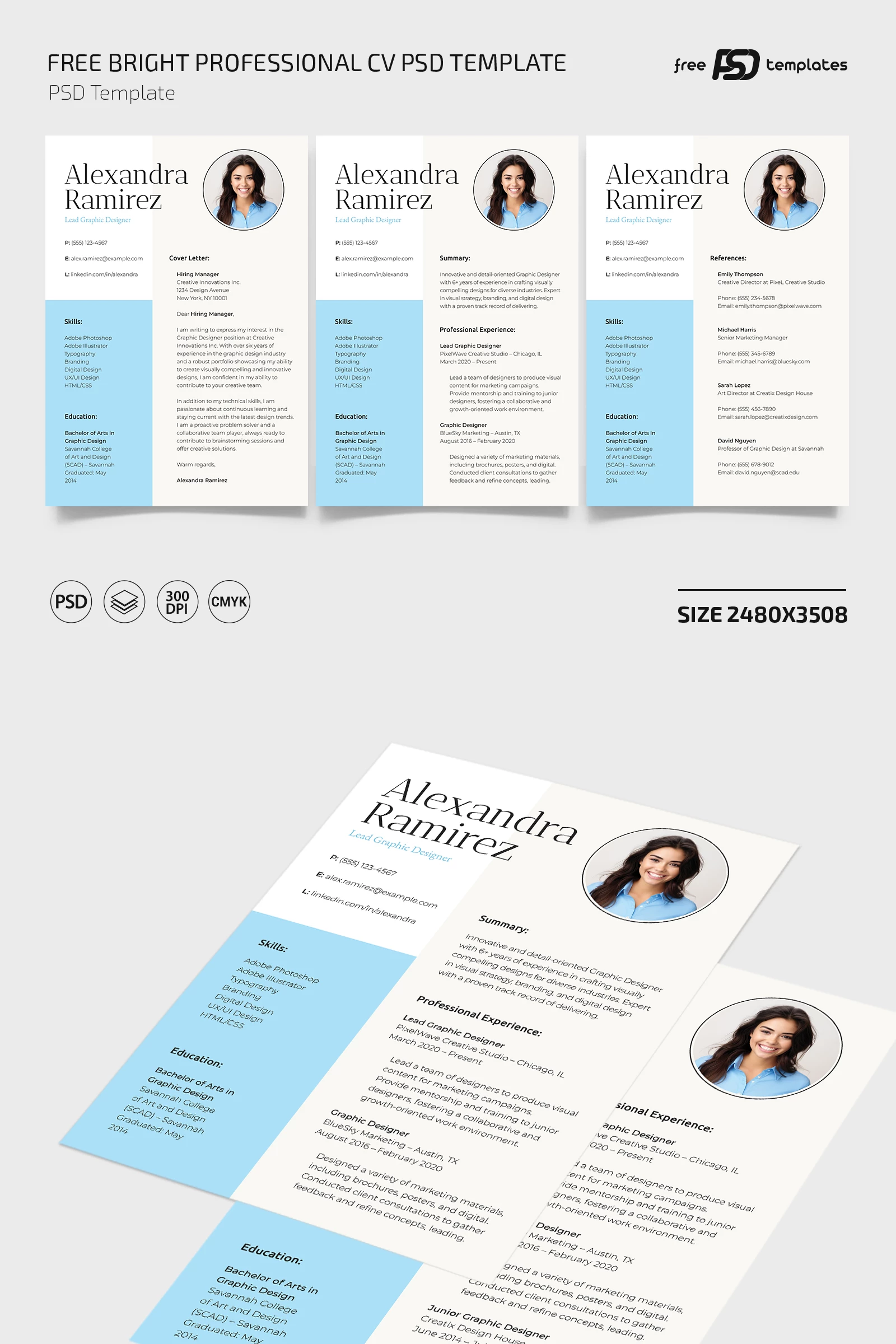 Free Bright Professional CV PSD Template