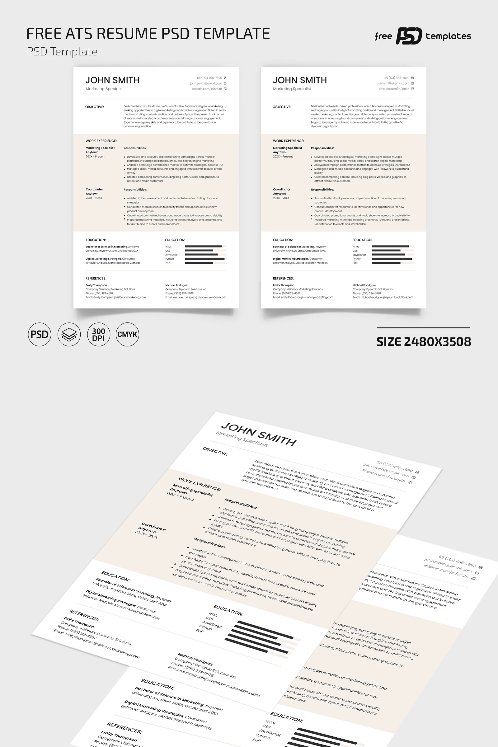 Free ATS Resume PSD Template