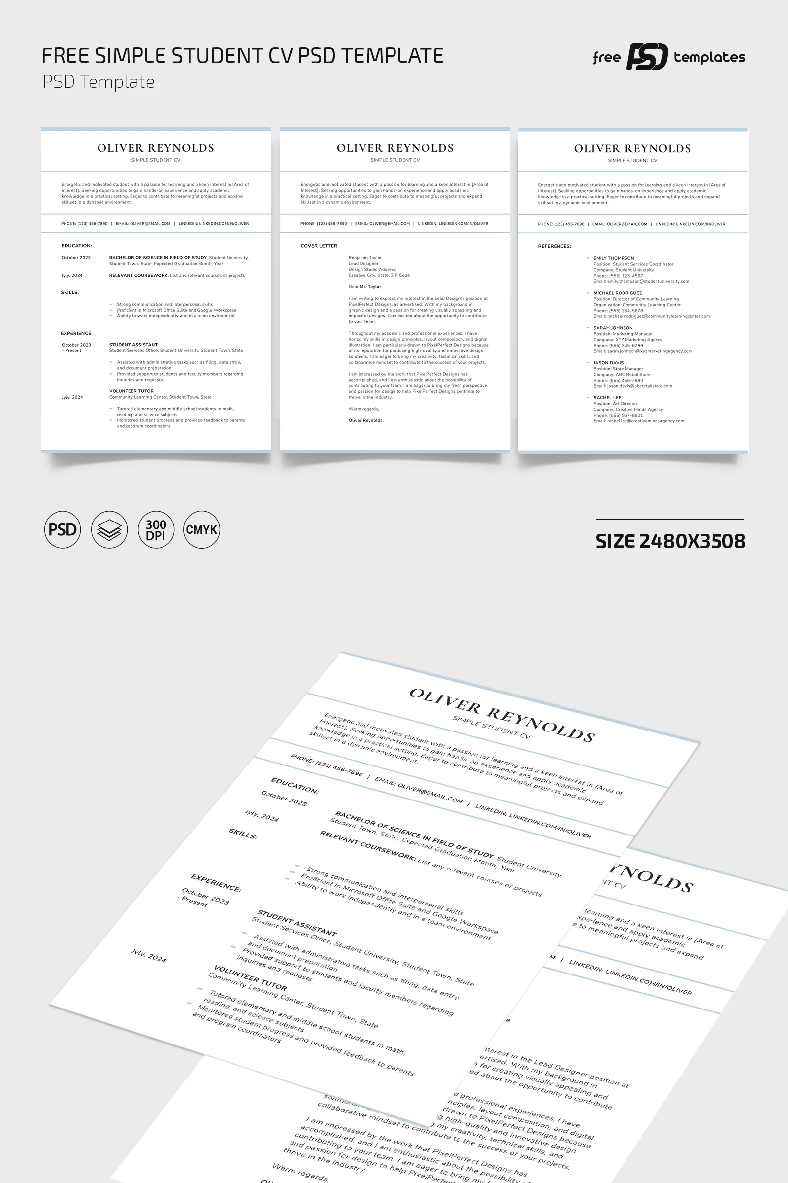 Free Simple Student CV PSD Template