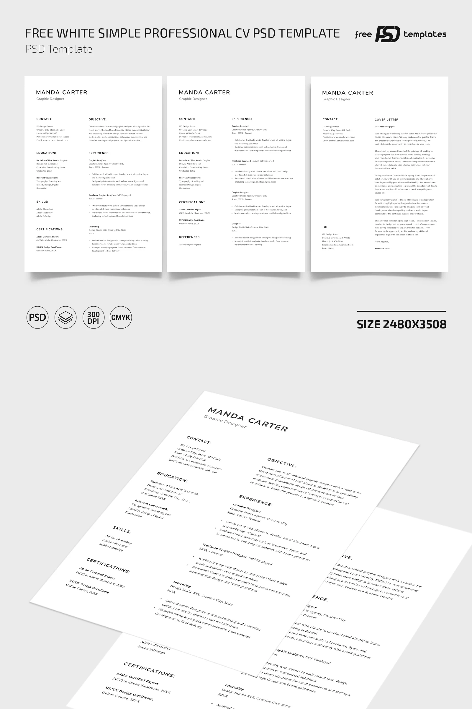 Free White Simple Professional CV PSD Template