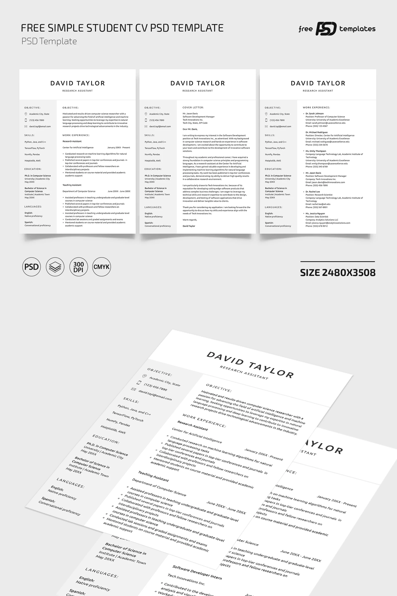 Free Light Gray Minimalistic Academic CV PSD Template