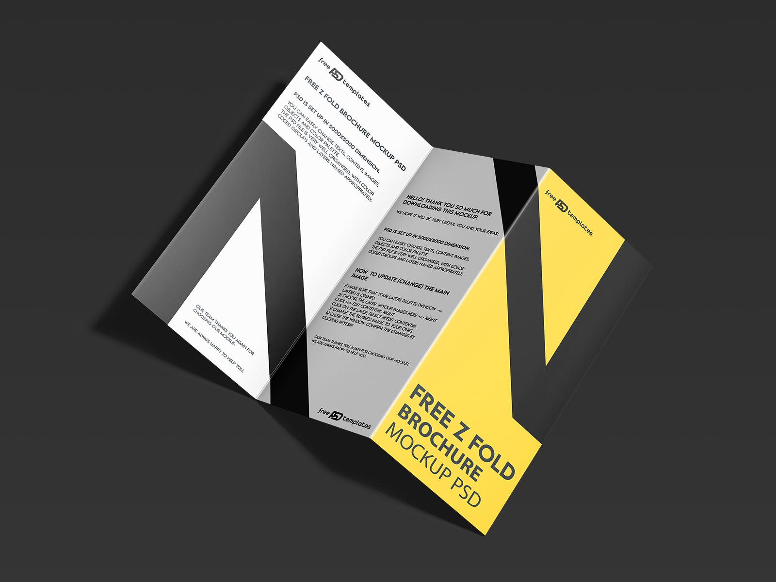 Free Z Fold Brochure Mockup PSD Template for Photoshop