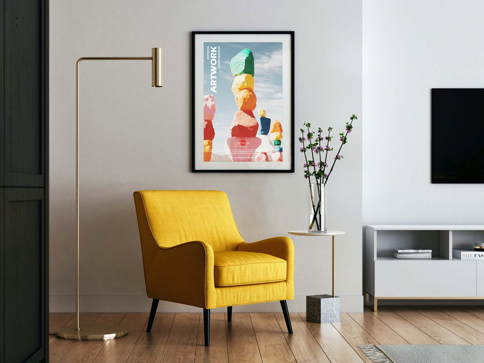 Free Interior Artwork Poster Frame Mockup PSD For Photoshop
