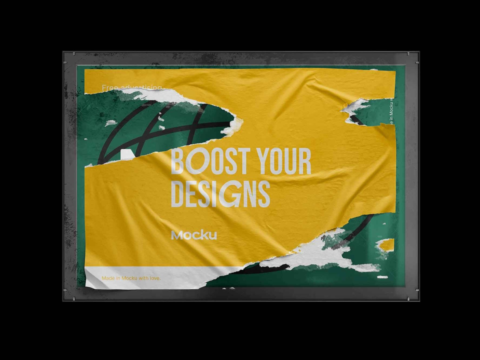 Free Glued Ripped Poster Mockup PSD