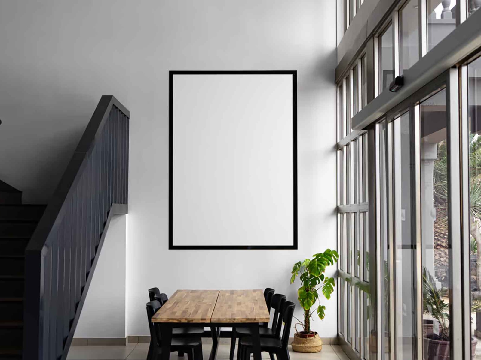 Free Living Room Framed Poster PSD Mockup