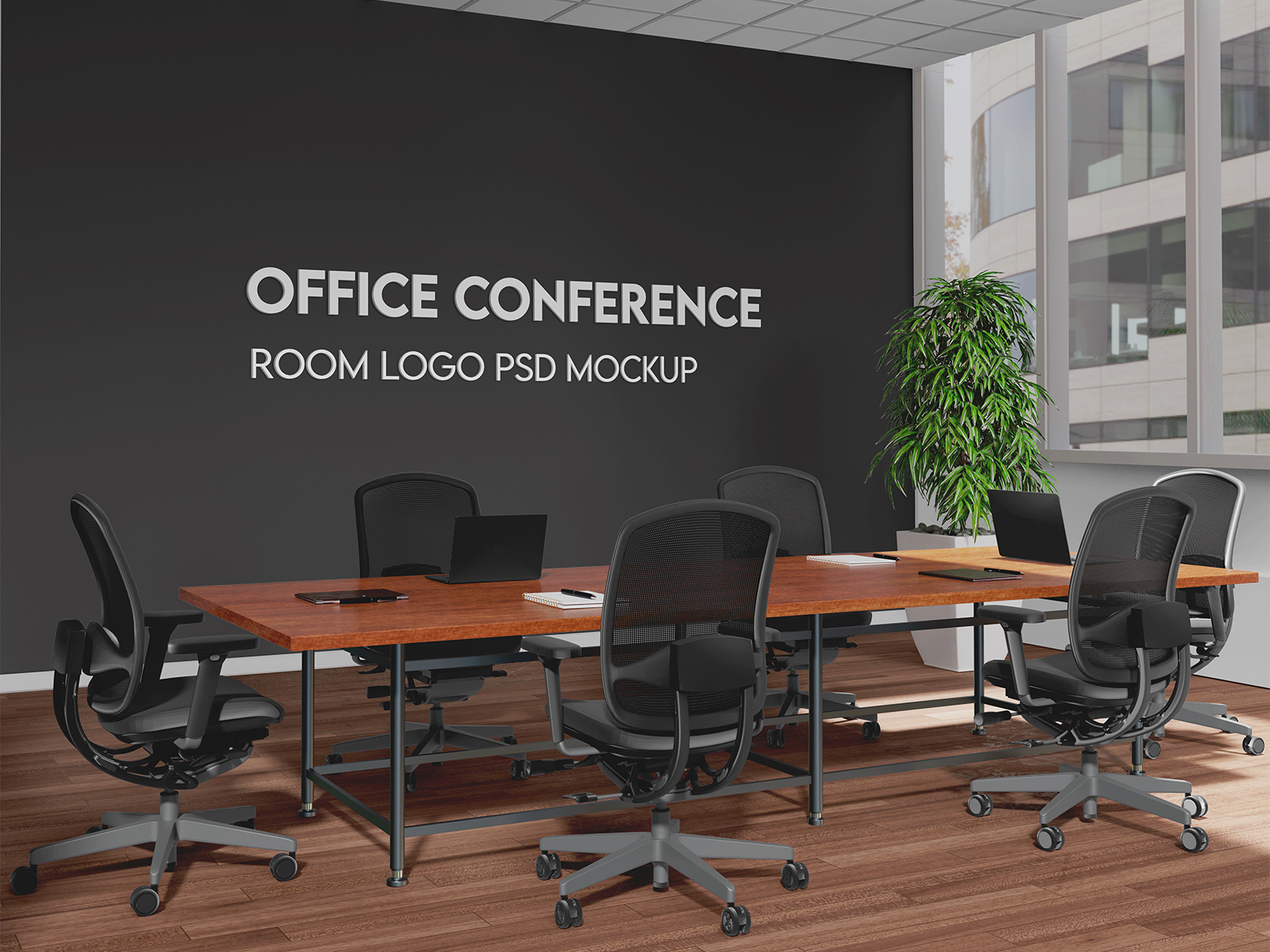 Free Office Conference Room Logo PSD Mockup for Photoshop