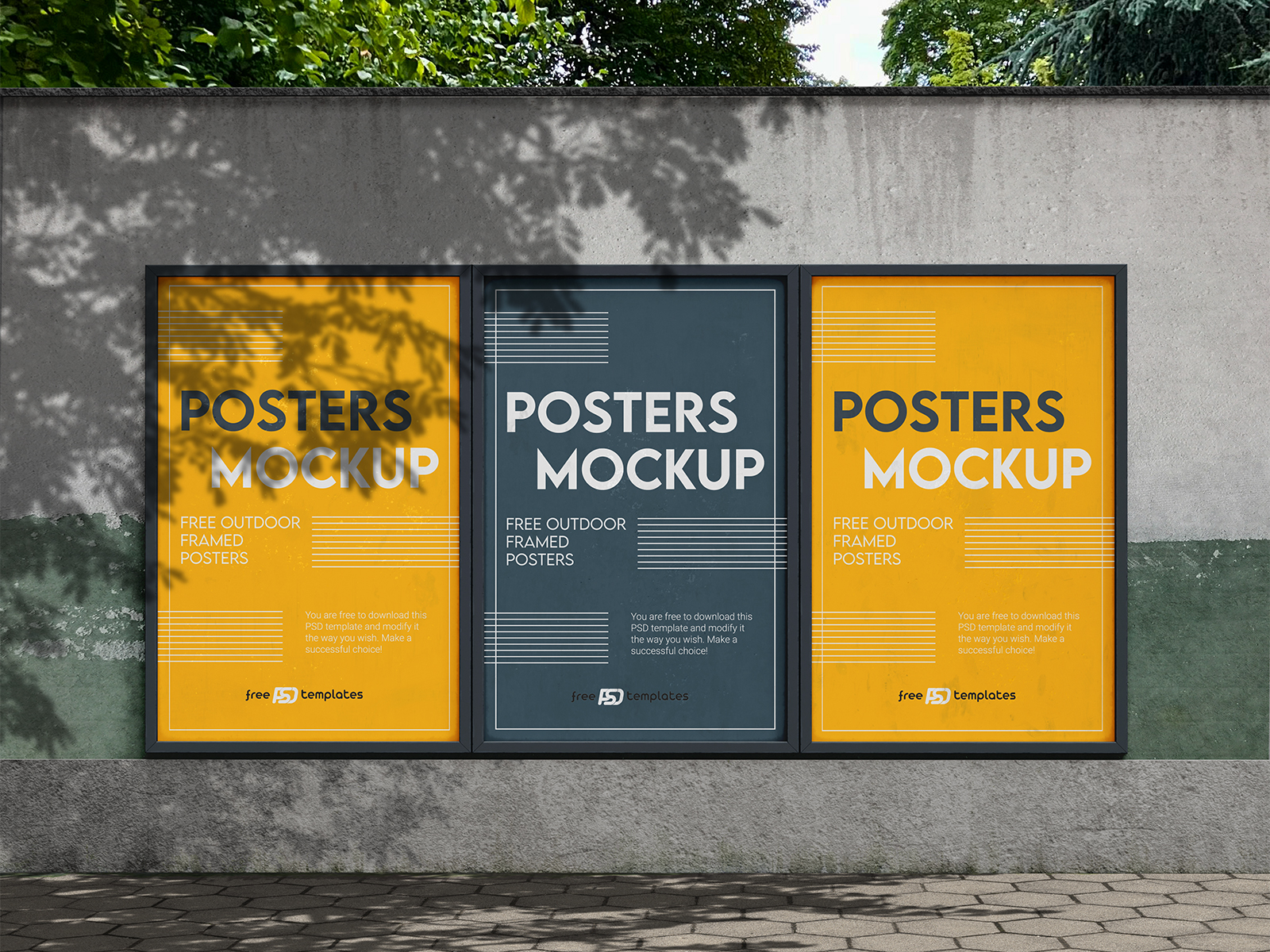 Free Outdoor Framed Posters Mockup PSD for Photoshop