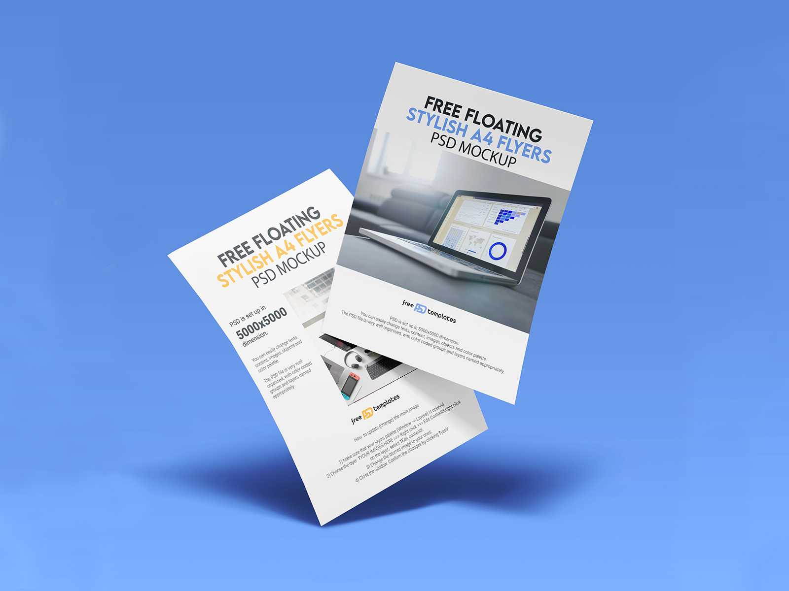 Free Floating Stylish A4 Flyers Mockup PSD