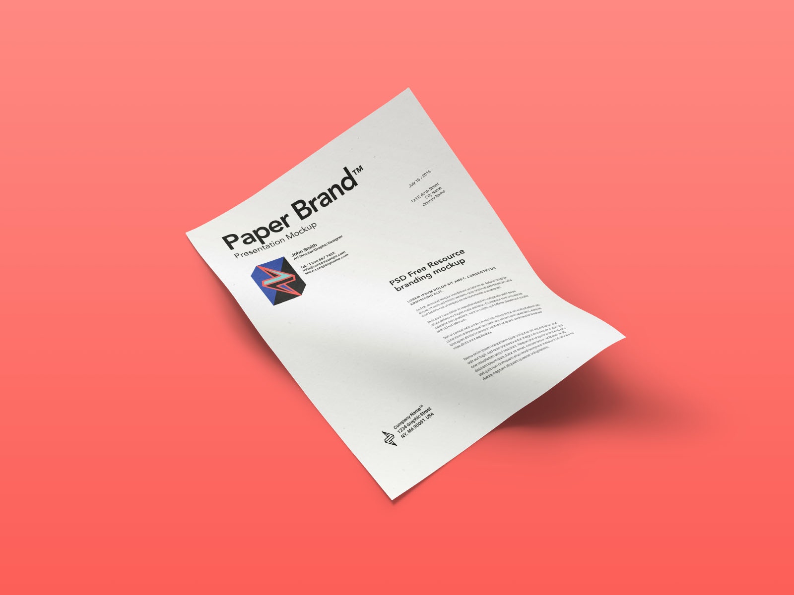 Free Skewed US Letter Size Flyer Mockup PSD