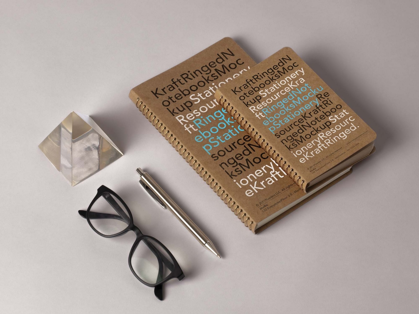 Free Two Ringed Notebooks Scene PSD Mockup