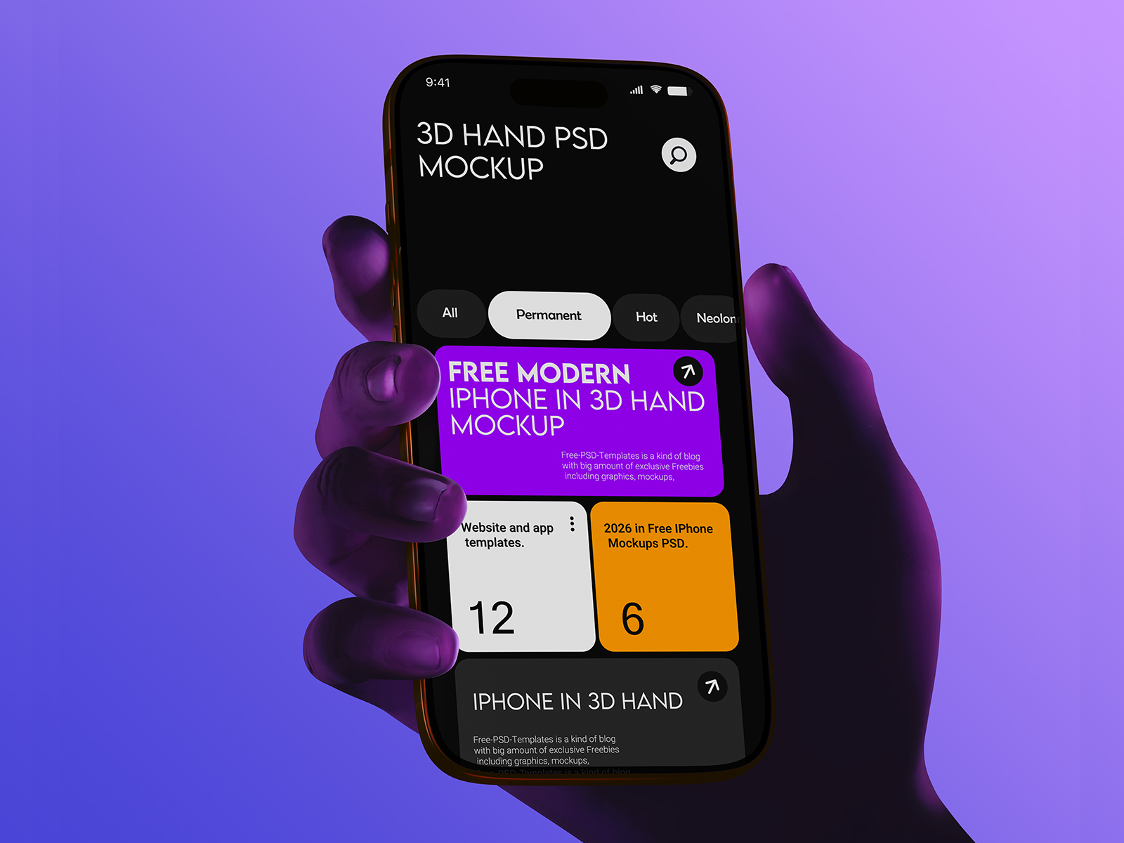 Free Modern iPhone In 3D Hand PSD Mockup